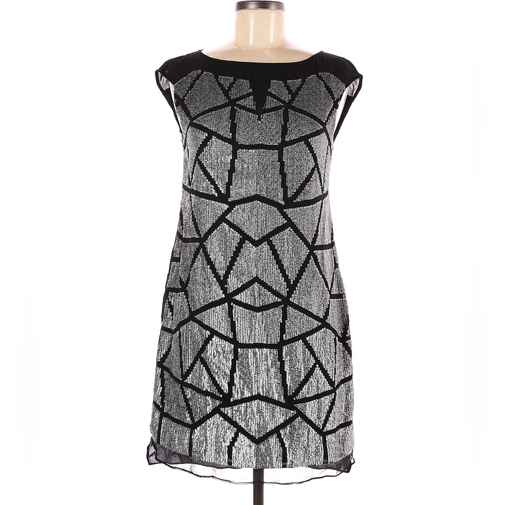 Ali Ro black and silver sequin Cocktail Shift Dress